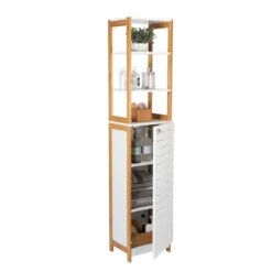 Organize It All Rendition 68" White 6-Shelf Bamboo High Cabinet -Michaels Decor Sale D393680S 2