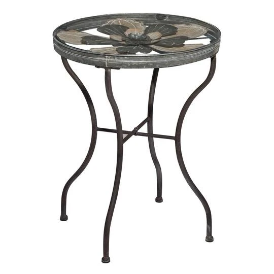 24" Silver Metal Flower Top End Table 4 24" Silver Metal Flower Top End Table - Image 2
