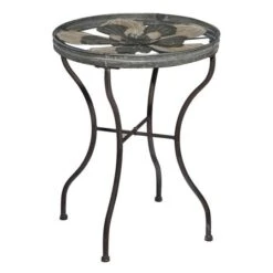 24" Silver Metal Flower Top End Table