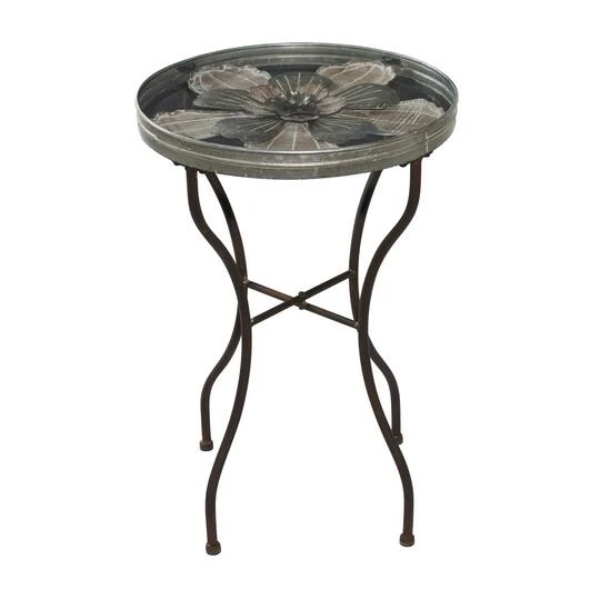24" Silver Metal Flower Top End Table 5 24" Silver Metal Flower Top End Table - Image 3