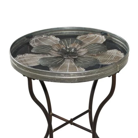 24" Silver Metal Flower Top End Table 6 24" Silver Metal Flower Top End Table - Image 4