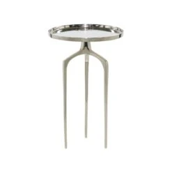 25" Contemporary Round Silver Aluminum Raised Edge Accent Table