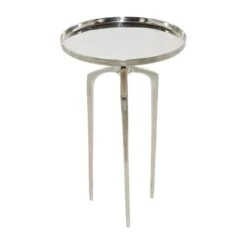 25" Contemporary Round Silver Aluminum Raised Edge Accent Table -Michaels Decor Sale D400055S 2