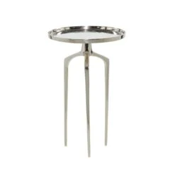 25" Contemporary Round Silver Aluminum Raised Edge Accent Table -Michaels Decor Sale D400055S 5