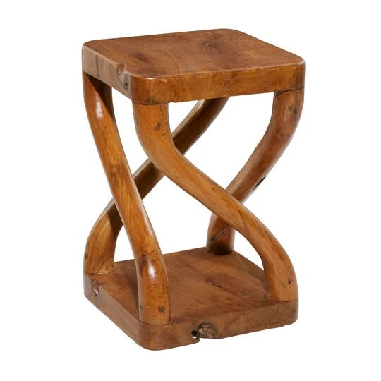 20" Brown Teak Wood Contemporary Stool 3 20" Brown Teak Wood Contemporary Stool