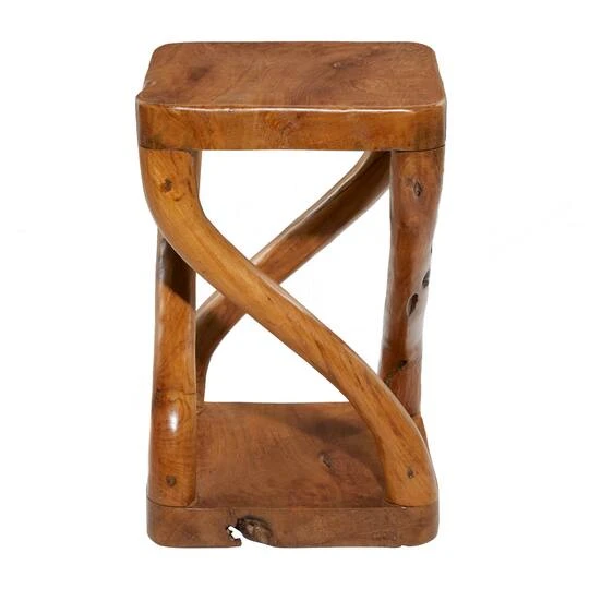 20" Brown Teak Wood Contemporary Stool 5 20" Brown Teak Wood Contemporary Stool - Image 3