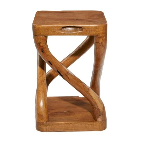 20" Brown Teak Wood Contemporary Stool 6 20" Brown Teak Wood Contemporary Stool - Image 4