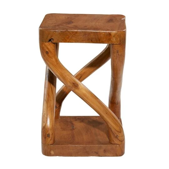 20" Brown Teak Wood Contemporary Stool 9 20" Brown Teak Wood Contemporary Stool - Image 7