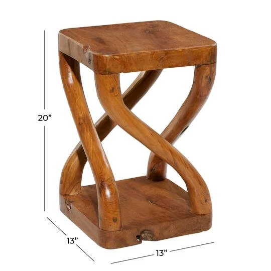 20" Brown Teak Wood Contemporary Stool 10 20" Brown Teak Wood Contemporary Stool - Image 8