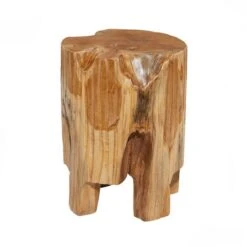 12" Brown Teak Wood Contemporary Stool