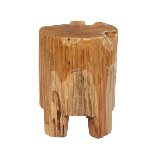 12" Brown Teak Wood Contemporary Stool 6 12" Brown Teak Wood Contemporary Stool - Image 4