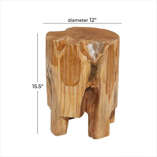 12" Brown Teak Wood Contemporary Stool 10 12" Brown Teak Wood Contemporary Stool - Image 8