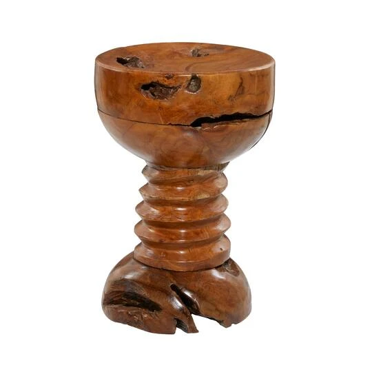 20" Brown Teak Wood Rustic Stool 6 20" Brown Teak Wood Rustic Stool - Image 4