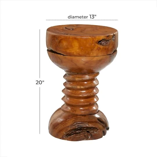20" Brown Teak Wood Rustic Stool 10 20" Brown Teak Wood Rustic Stool - Image 8