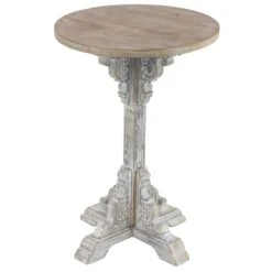 23" White Chinese Fir Farmhouse Accent Table