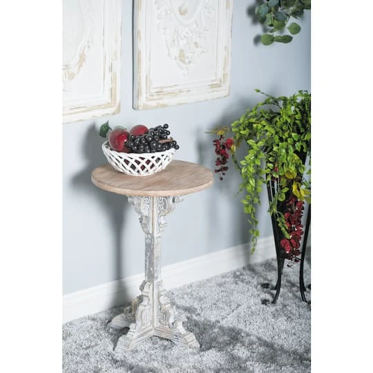 23" White Chinese Fir Farmhouse Accent Table 11 23" White Chinese Fir Farmhouse Accent Table - Image 9