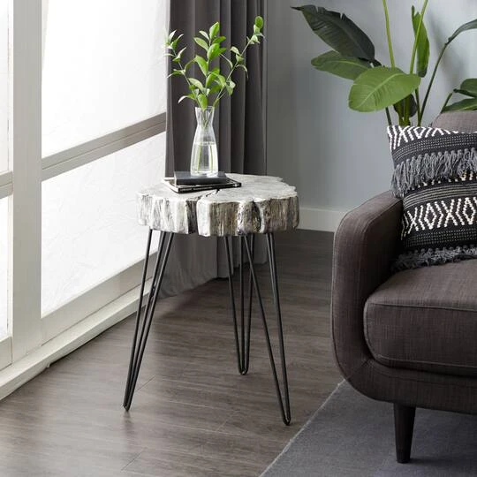 26" Polystone & Metal Modern Accent Table Gray 11 26" Polystone & Metal Modern Accent Table Gray - Image 9