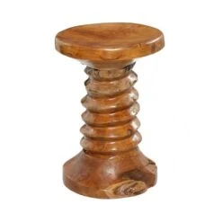 19" Brown Teak Wood Rustic Stool