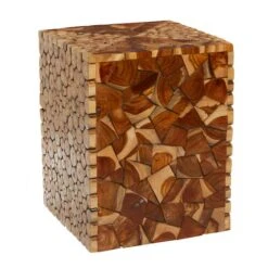 18" Brown Teak Contemporary Stool