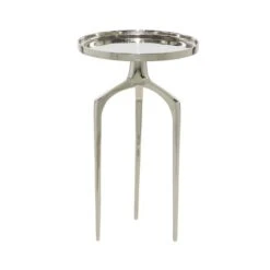 13" Contemporary Round Silver Raised Edge Accent Table