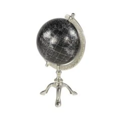 12" Rustic Black Globe With Silver Aluminum Stand