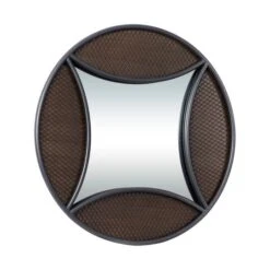 32" Brown Wood Industrial Round Wall Mirror -Michaels Decor Sale D400350S 2