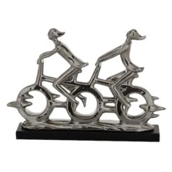 18" Silver Porcelain Cyclists Sculpture