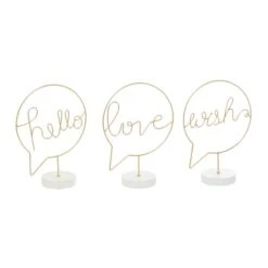 13" Gold Hello, Love & Wish Tabletop Sign Set