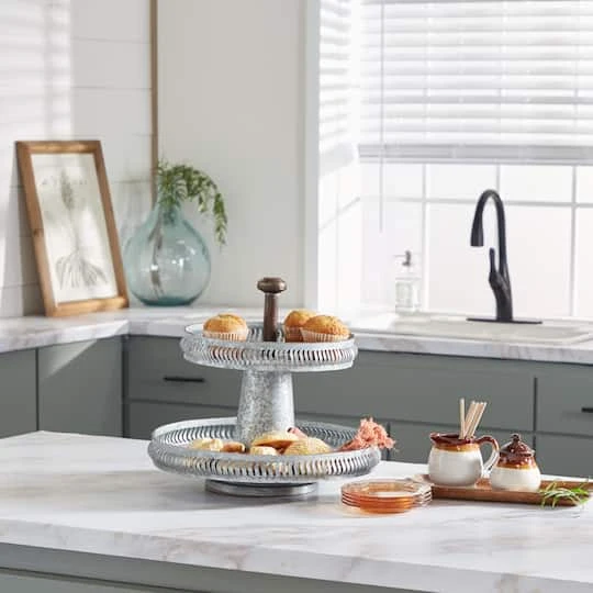 Silver Iron Farmhouse 2 Tier Tray Stand 9 Silver Iron Farmhouse 2 Tier Tray Stand - Image 7