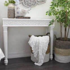 White Farmhouse Mango Wood Console Table, 30" X 36" -Michaels Decor Sale D401831S 8