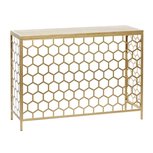 Gold Metal Contemporary Console Table 30" X 42" X 14" 3 Gold Metal Contemporary Console Table 30" X 42" X 14"