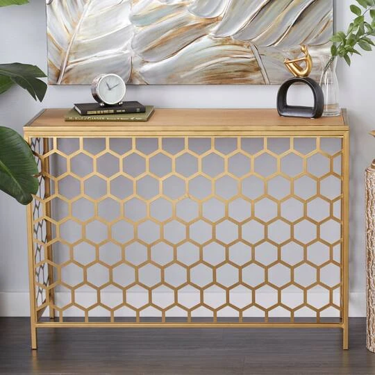 Gold Metal Contemporary Console Table 30" X 42" X 14" 11 Gold Metal Contemporary Console Table 30" X 42" X 14" - Image 9