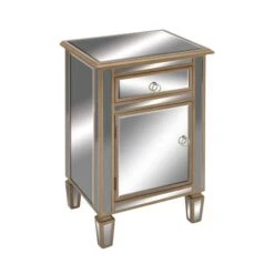 Beige Mirror Glam Cabinet, 30" X 19" X 15"