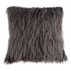 Hastings Home Mongolian Faux Fur Pillow, 18" X 18" Gray