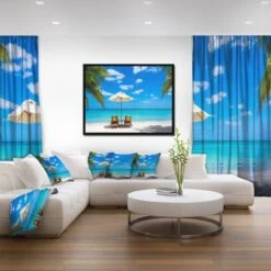 Designart - Turquoise Beach With Chairs - Seashore Photo Framed Canvas Print Black -Michaels Decor Sale D448763S 3