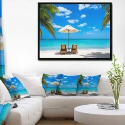 Designart - Turquoise Beach With Chairs - Seashore Photo Framed Canvas Print Black -Michaels Decor Sale D448763S 4
