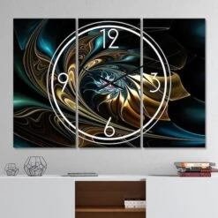 Designart Brown Blue Fractal Flower In Black Multipanel Wall Clock -Michaels Decor Sale D451016S 2