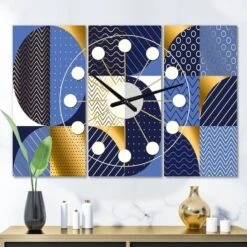 Designart Retro Luxury Waves In Gold & Blue IV Mid-Century Modern Multipanel Wall Clock -Michaels Decor Sale D451466S 2