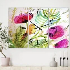 Designart Singing Bird On Purple Flowers Watercolor Large Cottage 3 Panel Wall Clock -Michaels Decor Sale D451915S 2