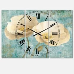 Designart Bouquet Poppies On Paisley II 3 Farmhouse Panel Wall Clock
