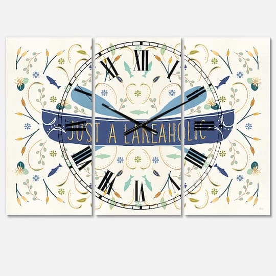 Designart Just A Lakeaholic Lake House 3 Panel Wall Clock 4 Designart Just A Lakeaholic Lake House 3 Panel Wall Clock - Image 2