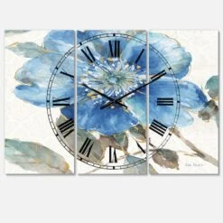 Designart Indigold Watercolor Flower I Traditional 3 Panel Wall Clock