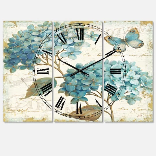 Designart 'Butterfly Blue Garden I Traditional Multipanel Wall Clock 4 Designart 'Butterfly Blue Garden I Traditional Multipanel Wall Clock - Image 2