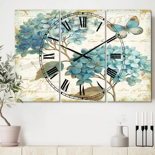 Designart 'Butterfly Blue Garden I Traditional Multipanel Wall Clock 5 Designart 'Butterfly Blue Garden I Traditional Multipanel Wall Clock - Image 3