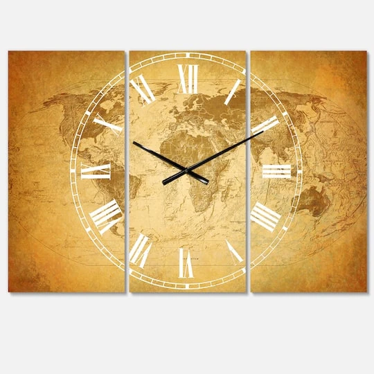 Designart Vintage Classic Map Multipanel Wall Clock 3 Designart Vintage Classic Map Multipanel Wall Clock