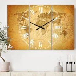 Designart Vintage Classic Map Multipanel Wall Clock 8 Designart Vintage Classic Map Multipanel Wall Clock -Michaels Decor Sale D452897S 2