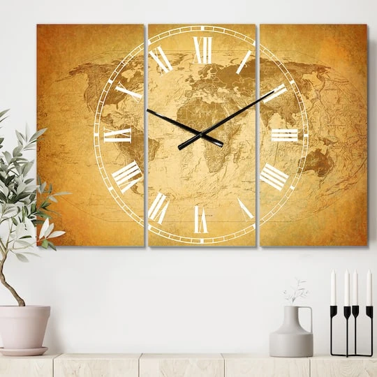 Designart Vintage Classic Map Multipanel Wall Clock 5 Designart Vintage Classic Map Multipanel Wall Clock - Image 3