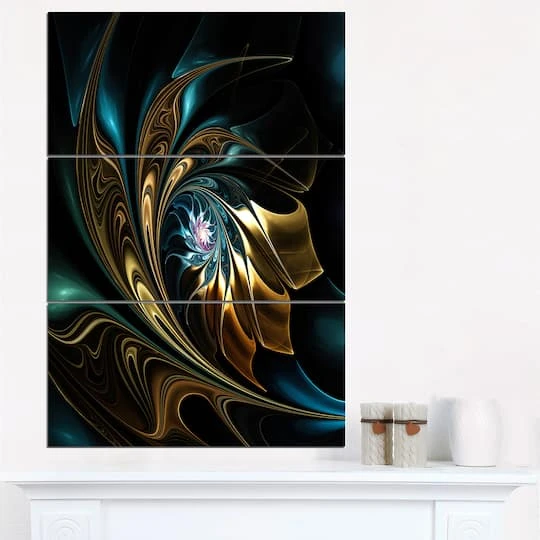 Designart - Brown Blue Fractal Flower In Black - Oversized Abstract Canvas Art 5 Designart - Brown Blue Fractal Flower In Black - Oversized Abstract Canvas Art - Image 3