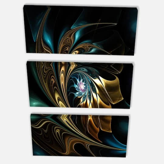 Designart - Brown Blue Fractal Flower In Black - Oversized Abstract Canvas Art 6 Designart - Brown Blue Fractal Flower In Black - Oversized Abstract Canvas Art - Image 4