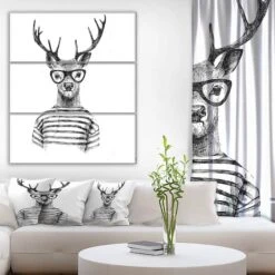 Designart - Dressed Up Deer - Sketch Animals Painting Print On Wrapped Canvas Set -Michaels Decor Sale D467272S 2